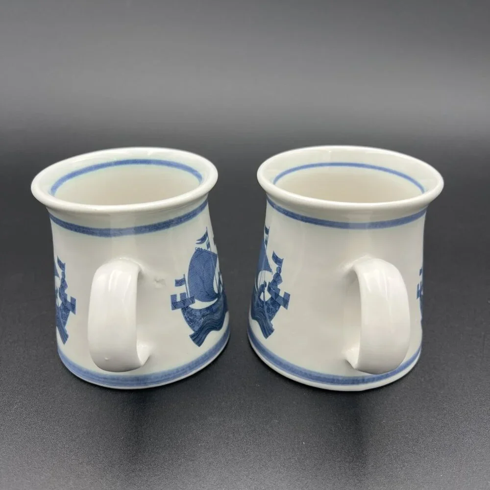 Vtg Iden Pottery RYE Mug SHIP Blue Cream Ceramic Sussex England Viking Sailing - Picture 12 of 12